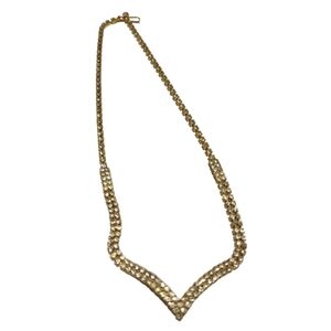 Goldtone rhinestone necklace v shape collar